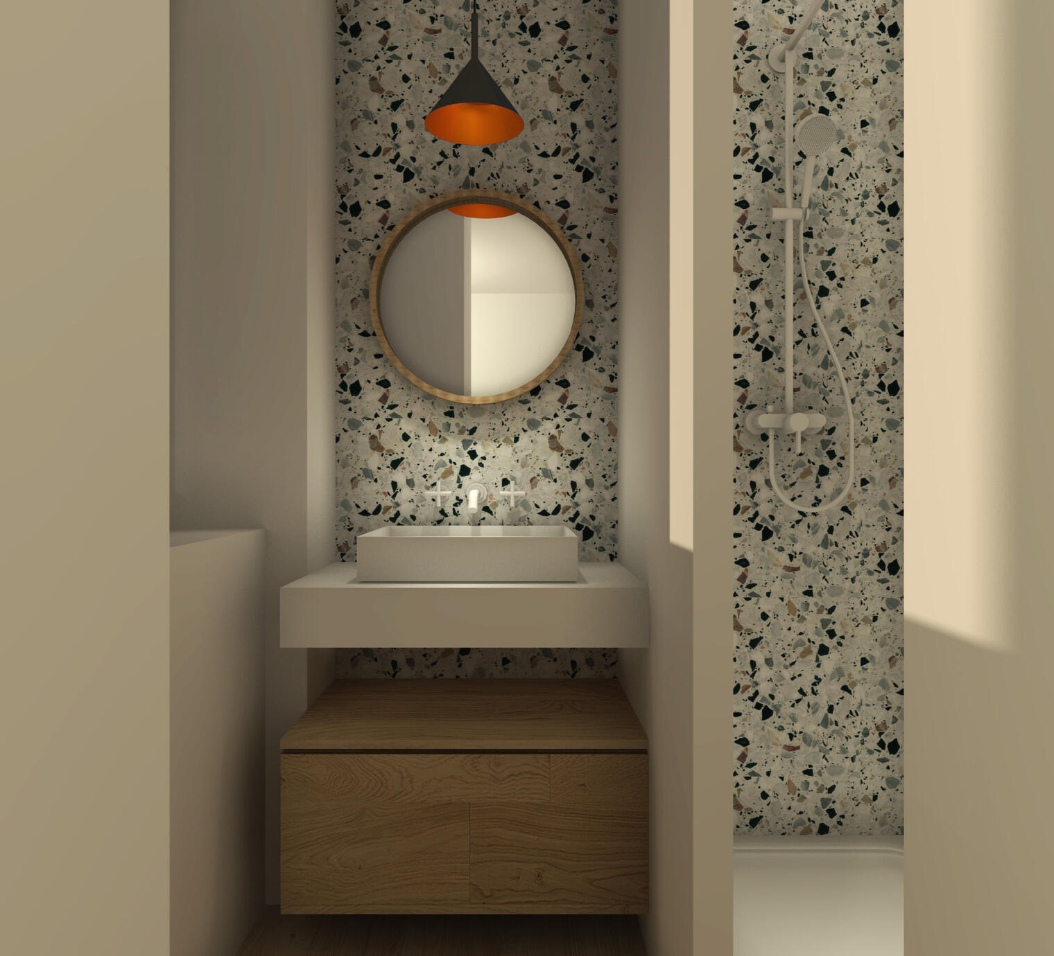 Du carrelage terrazzo coloré dans la salle de bains